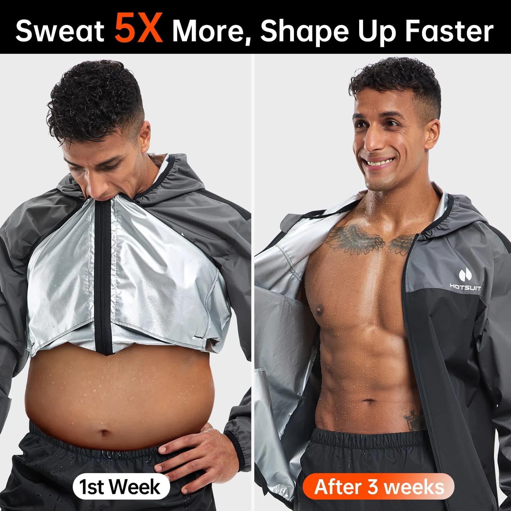 HOTSUIT Men's Sauna Suit Jacket Gray 5XL | Sweat-Inducing Workout Gear - view 4