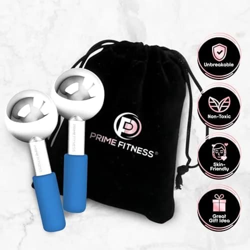 PRIME Fitness Ice Globes for Facials | Unbreakable Steel Cooling Roller | Cryo Sticks for Face & Eyes | Skin Care Massager (Blue, 2 Count) thumbnail 5