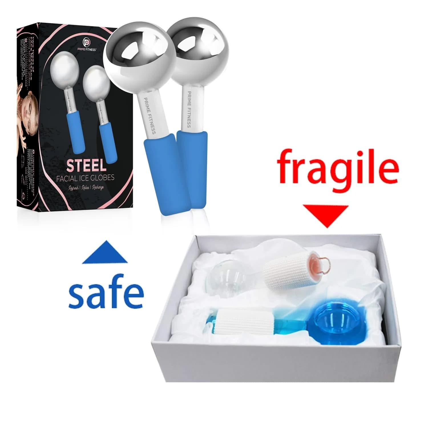 PRIME Fitness Ice Globes for Facials | Unbreakable Steel Cooling Roller | Cryo Sticks for Face & Eyes | Skin Care Massager (Blue, 2 Count) - view 7