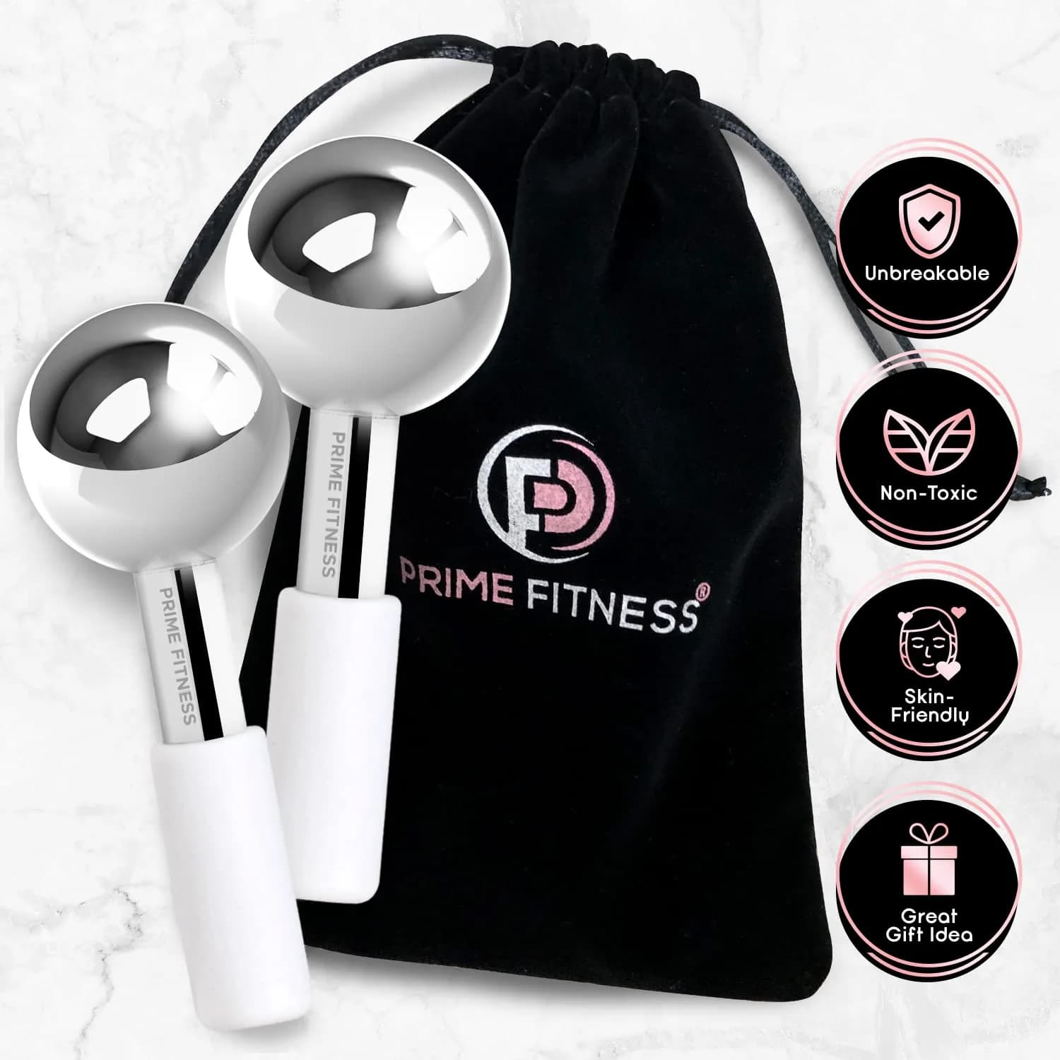 PRIME Fitness Ice Globes for Facials | Unbreakable Steel Cooling Roller 2 Count (Pack of 1) | Stimulate Circulation, Reduce Puffiness, Wrinkles - view 5
