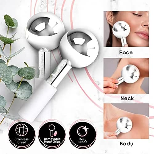 PRIME Fitness Ice Globes for Facials | Unbreakable Steel Cooling Roller 2 Count (Pack of 1) | Stimulate Circulation, Reduce Puffiness, Wrinkles thumbnail 2