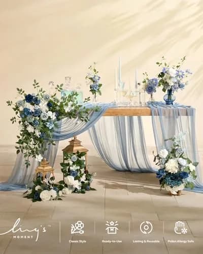 Ling's moment 6-Pack 2 ft Artificial Flower Garlands, Dutch Blue & White | Elegant Wedding Decor thumbnail 2