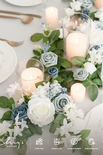 Ling's moment 6-Pack 2 ft Artificial Flower Garlands, Dutch Blue & White | Elegant Wedding Decor thumbnail 3