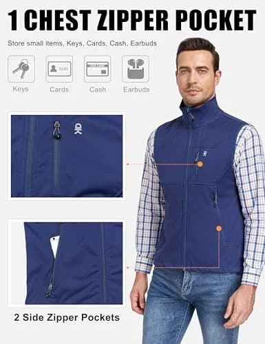Little Donkey Andy Men's Lightweight Golf Vest Outerwear Blue M | Water-Resistant, Slim Fit, Packable thumbnail 5
