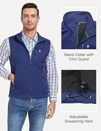 Little Donkey Andy Men's Lightweight Golf Vest Outerwear Blue M | Water-Resistant, Slim Fit, Packable thumbnail 6