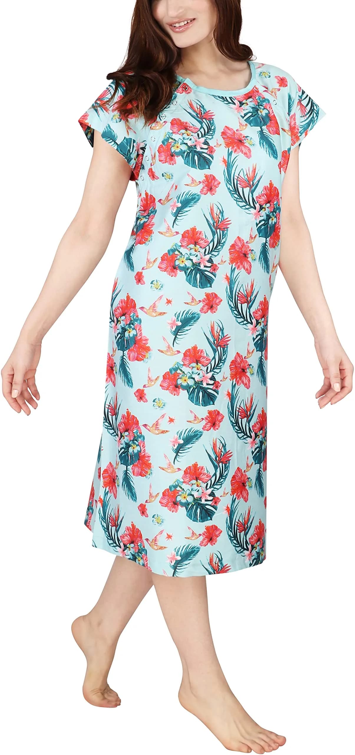 Utopia Care Women's Hospital Gown Floral Blue Small-Medium | Easy Access Snap Front & Back Coverage - main product image