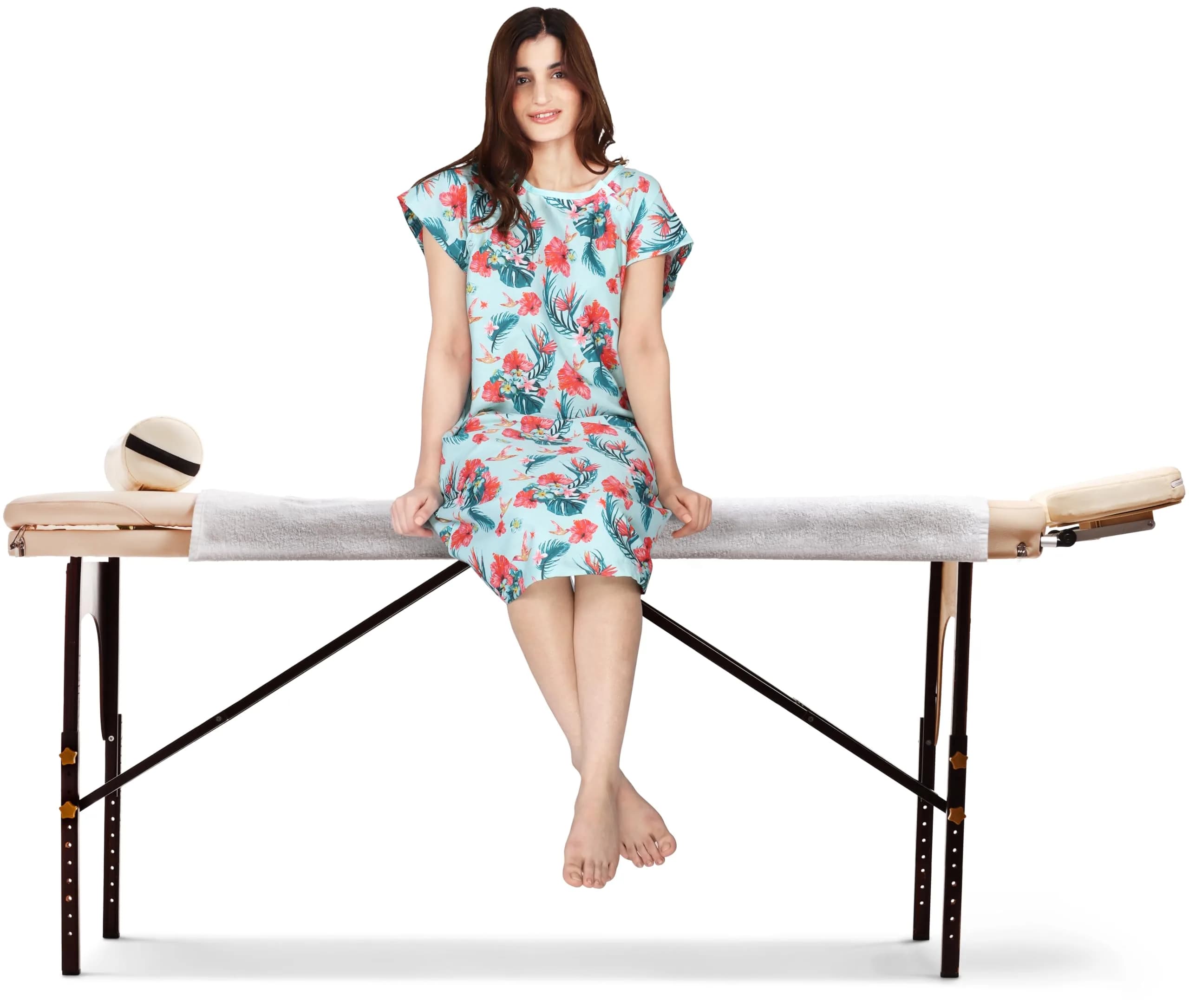 Utopia Care Women's Hospital Gown Floral Blue Small-Medium | Easy Access Snap Front & Back Coverage - view 5