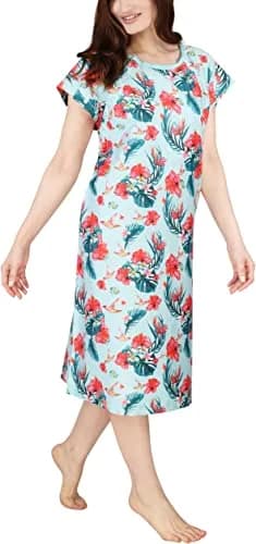 Utopia Care Women's Hospital Gown Floral Blue Small-Medium | Easy Access Snap Front & Back Coverage thumbnail 1