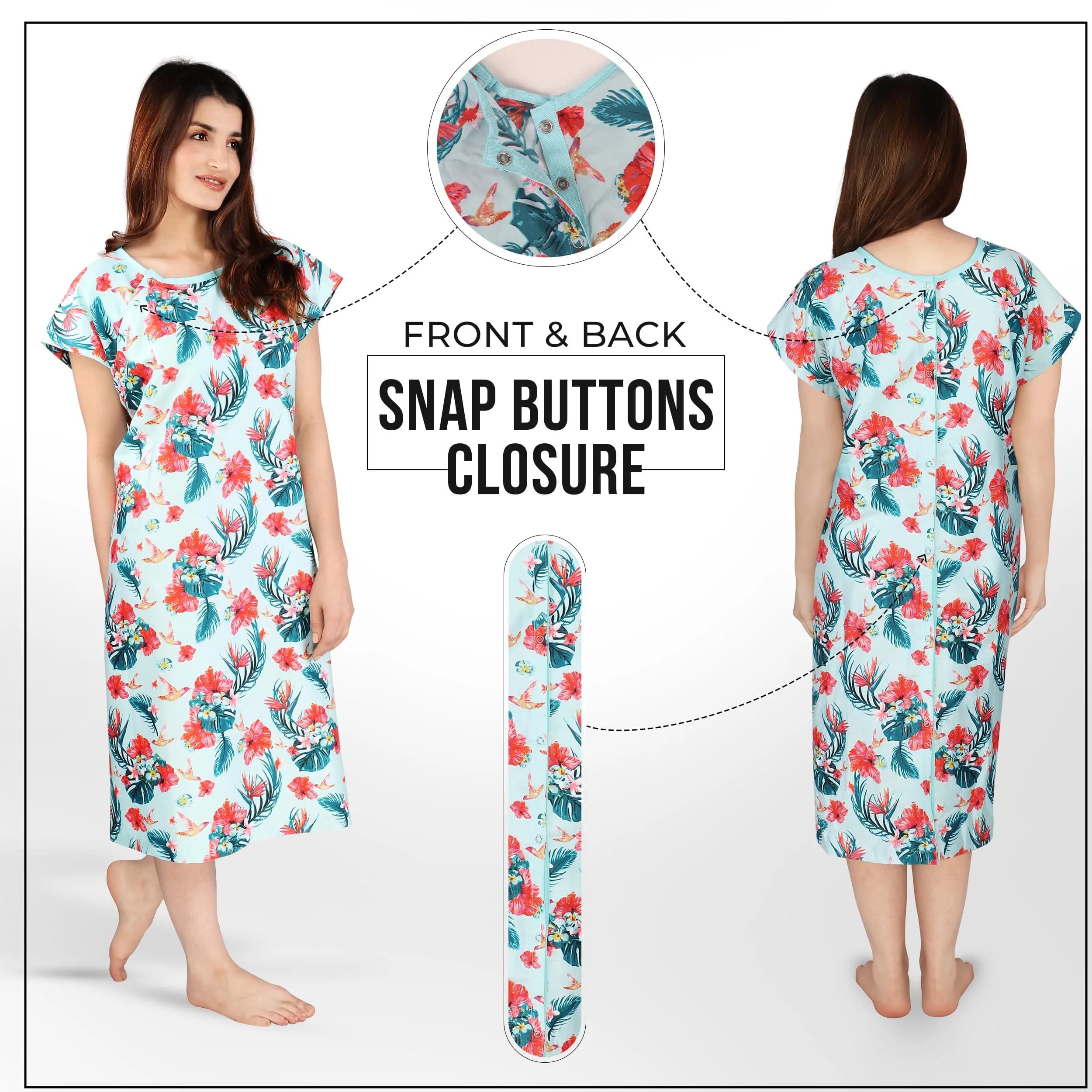 Utopia Care Women's Hospital Gown Floral Blue Small-Medium | Easy Access Snap Front & Back Coverage - view 3