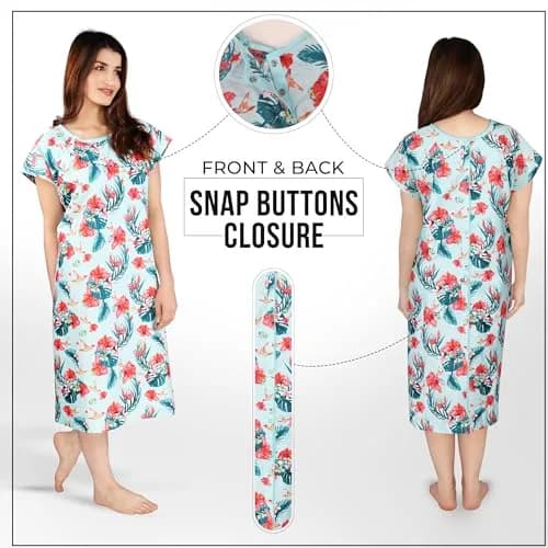 Utopia Care Women's Hospital Gown Floral Blue Small-Medium | Easy Access Snap Front & Back Coverage thumbnail 3