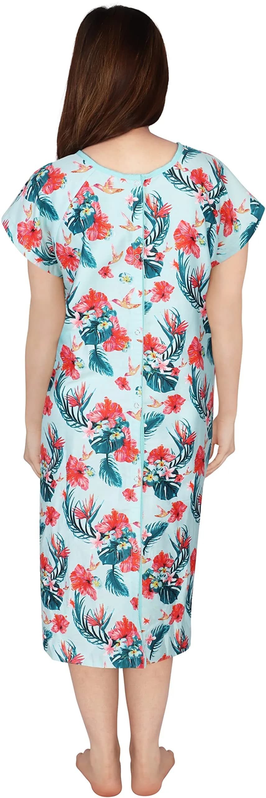 Utopia Care Women's Hospital Gown Floral Blue Small-Medium | Easy Access Snap Front & Back Coverage - view 4