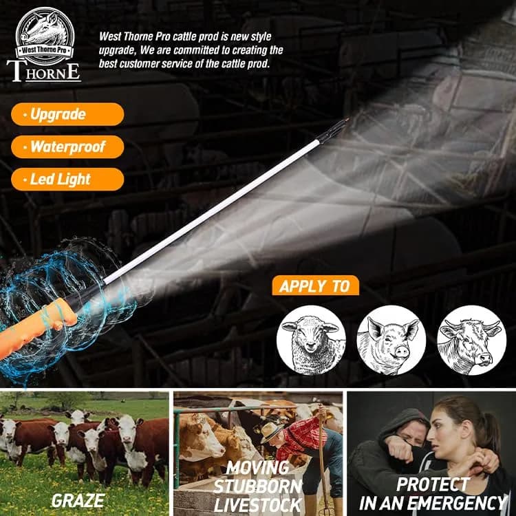 West Thorne Pro Cattle Prod 132cm (52 inches) | Rechargeable Electric Livestock Prod with LED Light - view 6