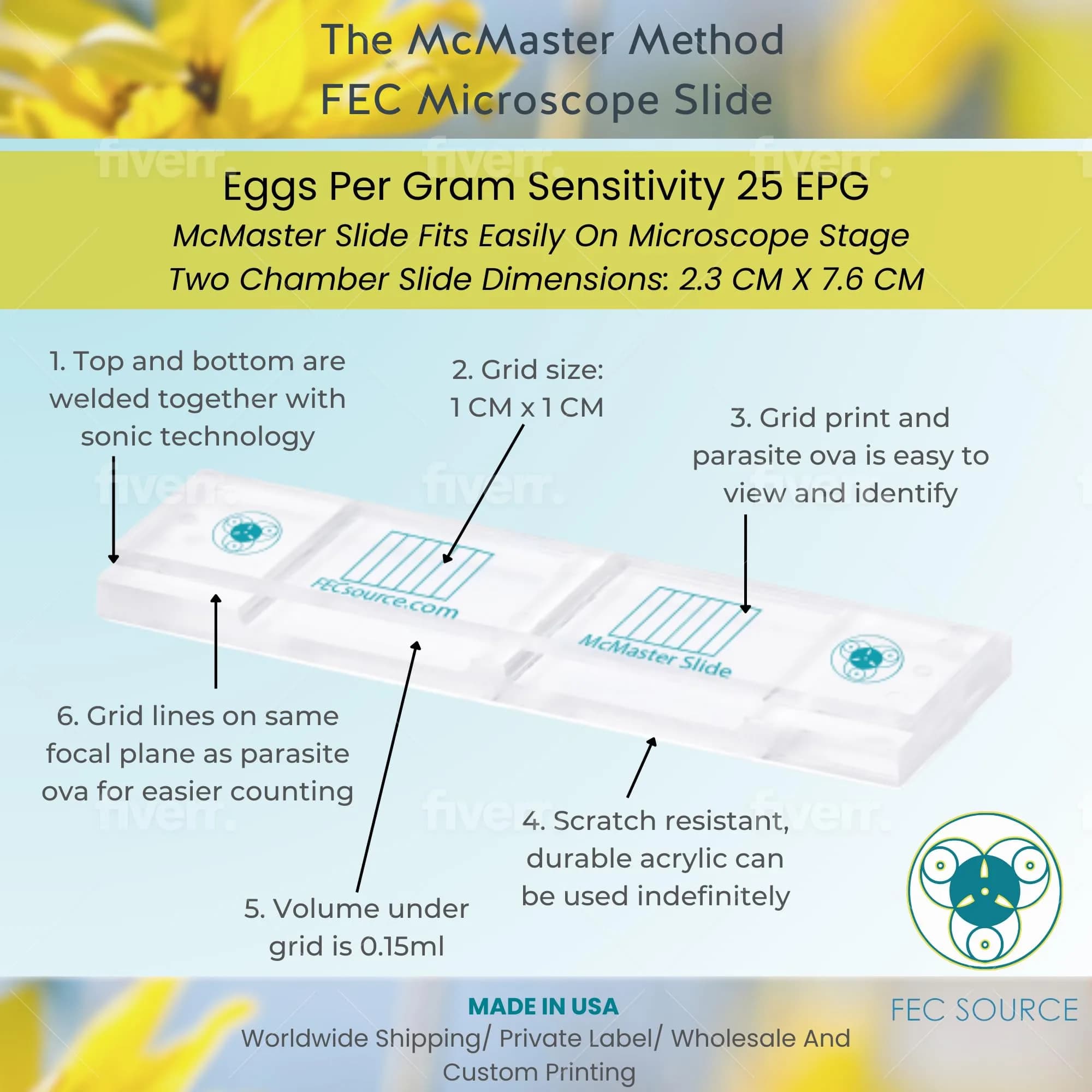 FEC Source 4 McMaster Method Microscope Slides | Veterinary Fecal Egg Count, Livestock Parasite Management
