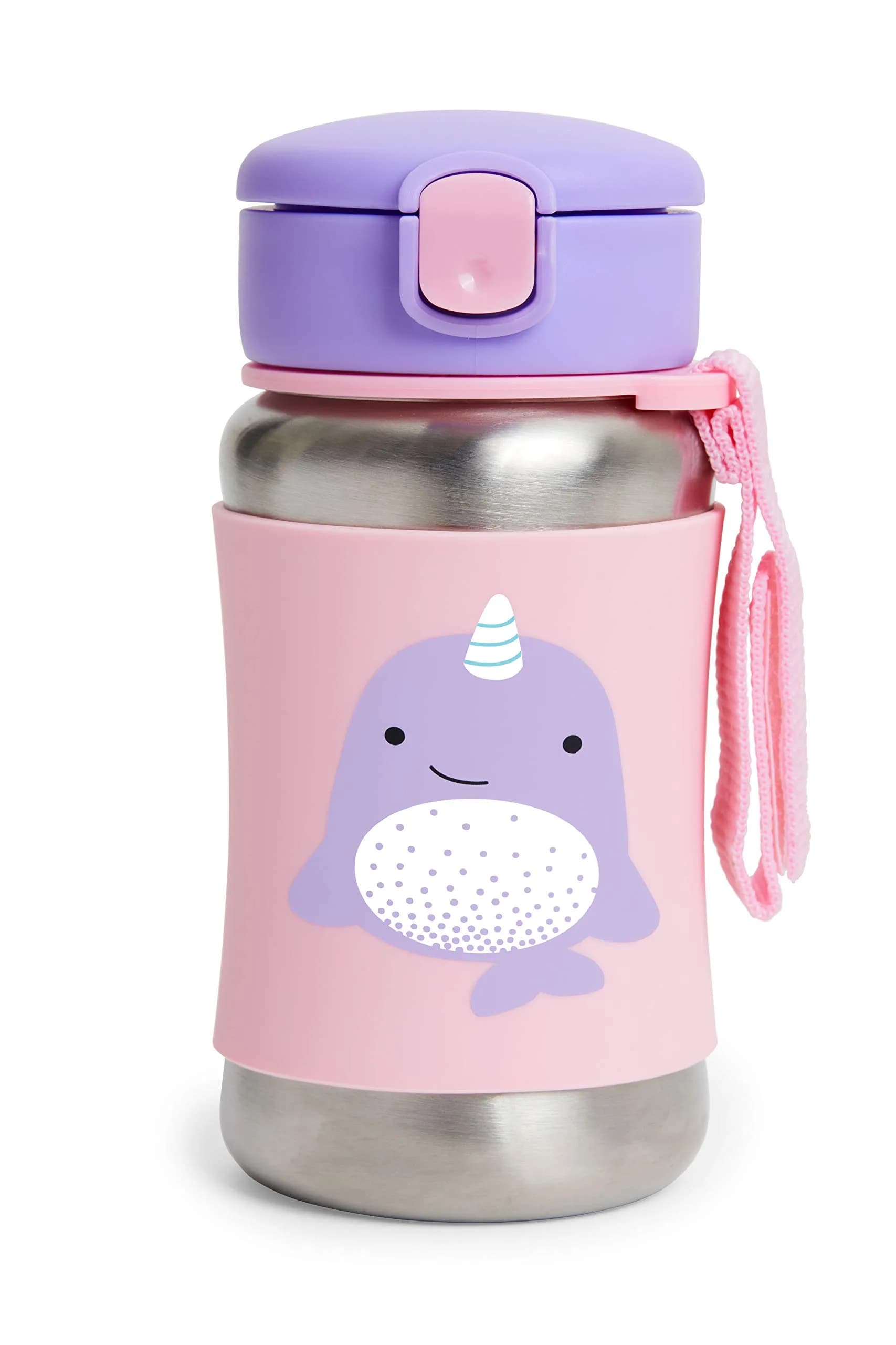 Skip Hop Zoo Stainless Steel Straw Bottle Butterfly 350ml (12 oz) | Spill-Proof Toddler Cup with Grab Strap - main product image