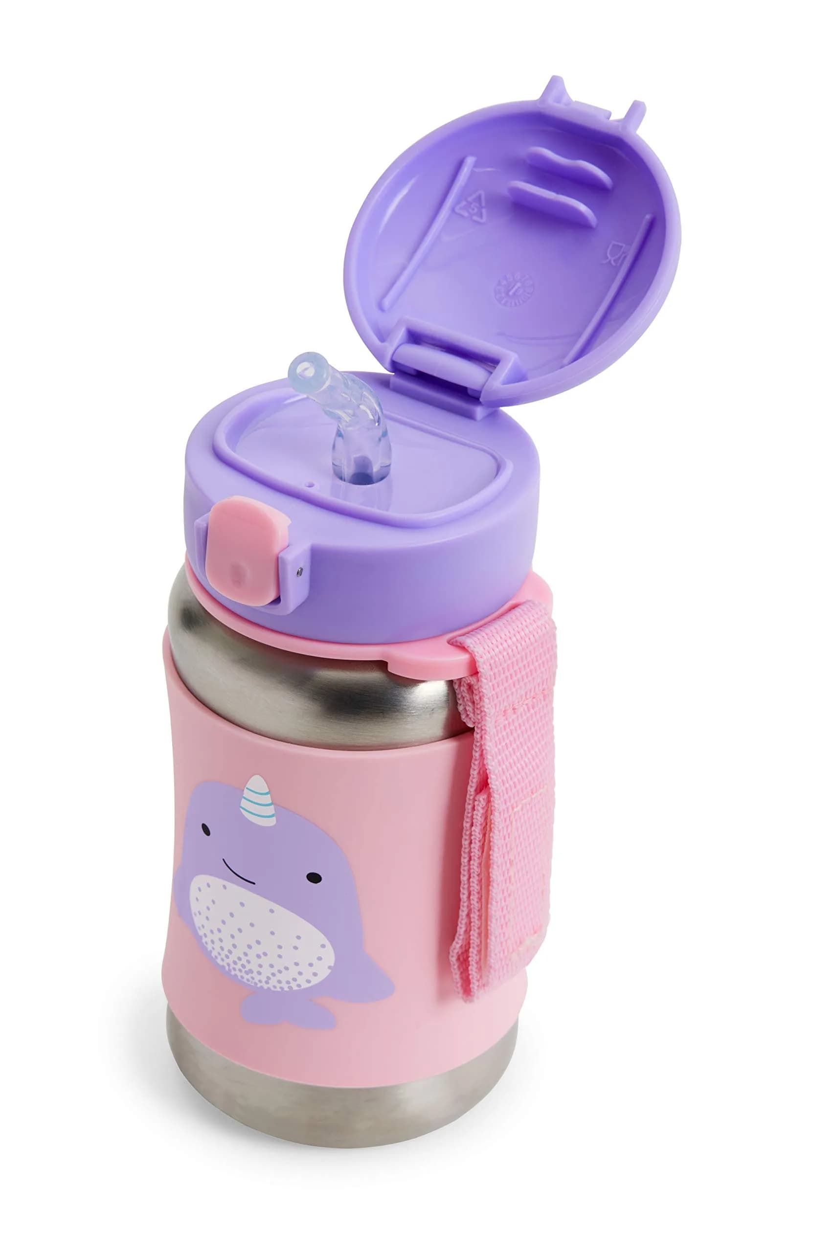Skip Hop Zoo Stainless Steel Straw Bottle Butterfly 350ml (12 oz) | Spill-Proof Toddler Cup with Grab Strap - view 2