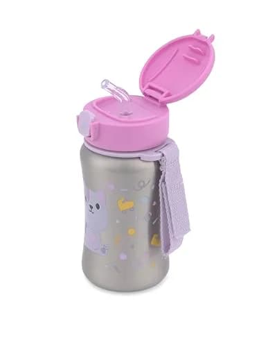 Skip Hop Zoo Stainless Steel Straw Bottle Butterfly 350ml (12 oz) | Spill-Proof Toddler Cup with Grab Strap — Narwhal