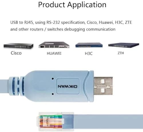 OIKWAN USB to RJ45 Console Cable 3m (10ft) Blue | FTDI Chip for Cisco Routers & Switches thumbnail 3