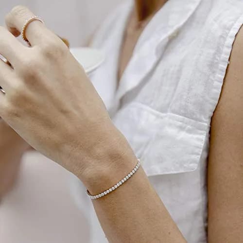 PAVOI Classic Tennis Bracelet for Women, White Gold Plated 23cm (9.5 Inch) | Sparkles with AAAAA Cubic Zirconia thumbnail 2