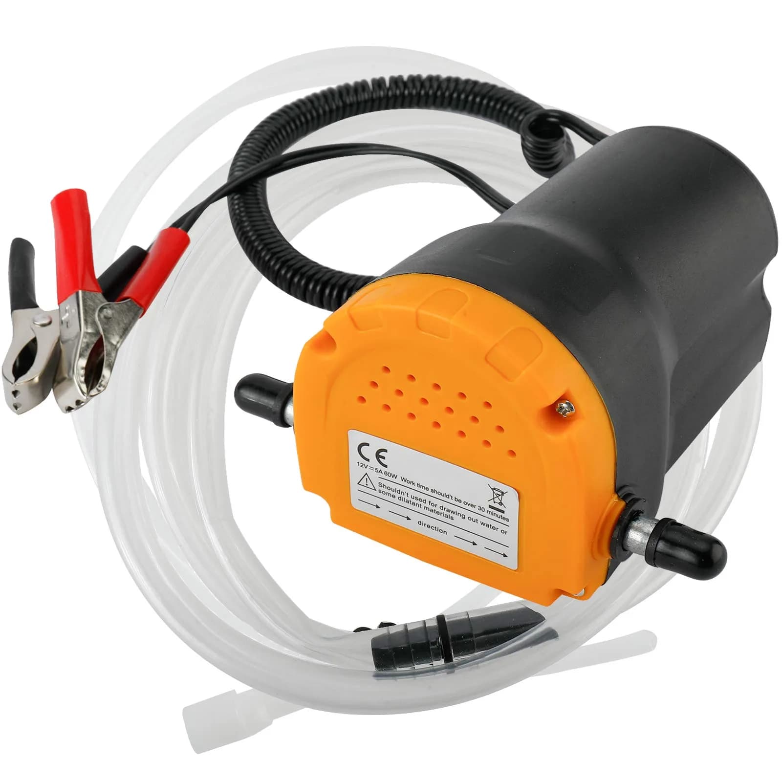 Amarine Made 12V 60W Oil Extractor Pump with Hoses & Clamps | 0.8-1.0L/min Motor Oil Flow Rate — Black, Yellow