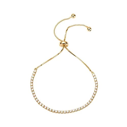 PAVOI Classic Tennis Bracelet for Women, 14K Gold Plated, Yellow Gold, 2mm Stones, 9.5 Inches thumbnail 1