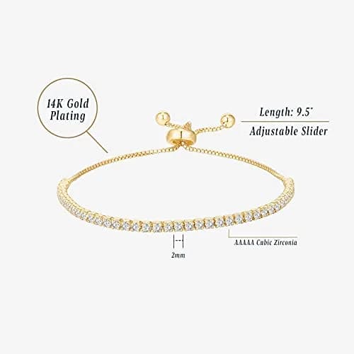 PAVOI Classic Tennis Bracelet for Women, 14K Gold Plated, Yellow Gold, 2mm Stones, 9.5 Inches thumbnail 3