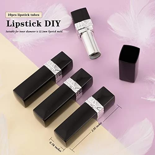 Allwon 10Pcs Black Empty Lipstick Tubes DIY Lip Balm Container | Rectangle Tube for Custom Lipstick (approx 75mm x 20mm) thumbnail 2