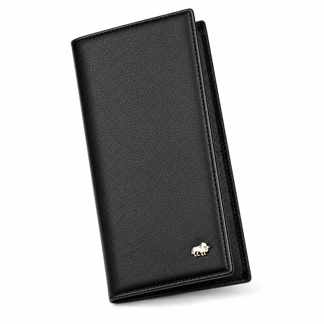 BISON DENIM Long Bifold Wallet for Men with AirTag Holder, RFID Genuine Leather, 19.05cm (7.5in) | Organized Everyday Carry — Black
