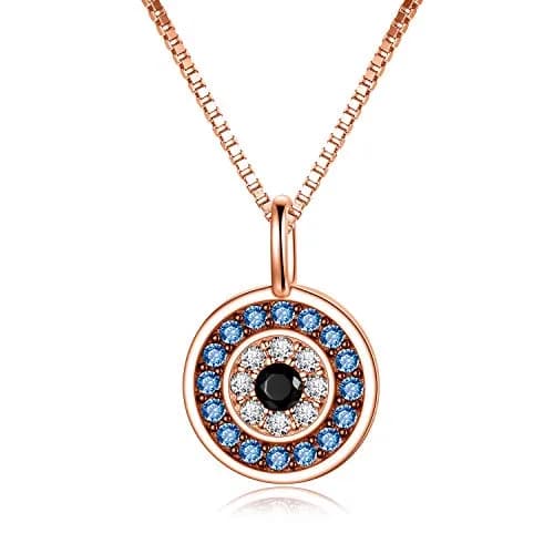 PEIMKO Evil Eye Pendant Necklace for Women 925 Sterling Silver Rose Gold | Greek Protection Jewelry thumbnail 1
