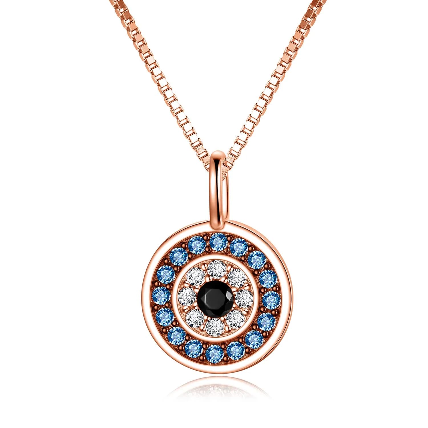 PEIMKO Evil Eye Pendant Necklace for Women 925 Sterling Silver Rose Gold | Greek Protection Jewelry