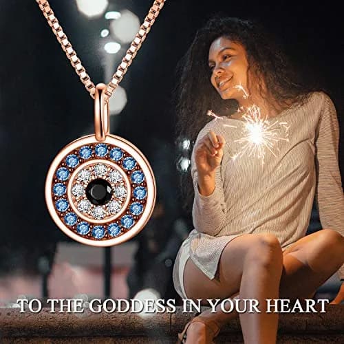 PEIMKO Evil Eye Pendant Necklace for Women 925 Sterling Silver Rose Gold | Greek Protection Jewelry thumbnail 2