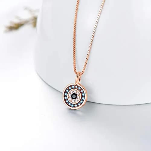 PEIMKO Evil Eye Pendant Necklace for Women 925 Sterling Silver Rose Gold | Greek Protection Jewelry thumbnail 3