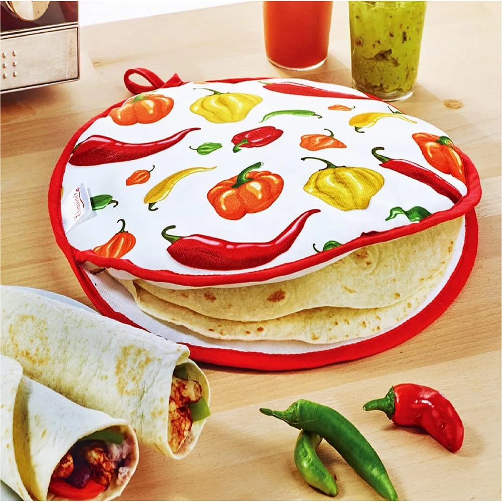 LEONAL Tortilla Warmer 12 Inch Insulated Pouch Cloth | Keeps Food Warm for Up to One Hour — Chili Pepper Fiesta Party Carnival