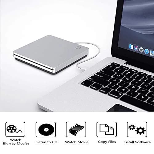 Xglysmyc External 3D Blu Ray DVD Drive Silver | USB 3.0 & Type-C Slot-in Blu-ray Player (340g) thumbnail 3