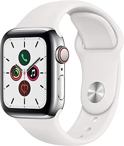 Apple Watch Series 5 GPS + Cellular 40MM Silver Stainless Steel Case with White Sport Band | Smartwatch with GPS and Cellular thumbnail 1