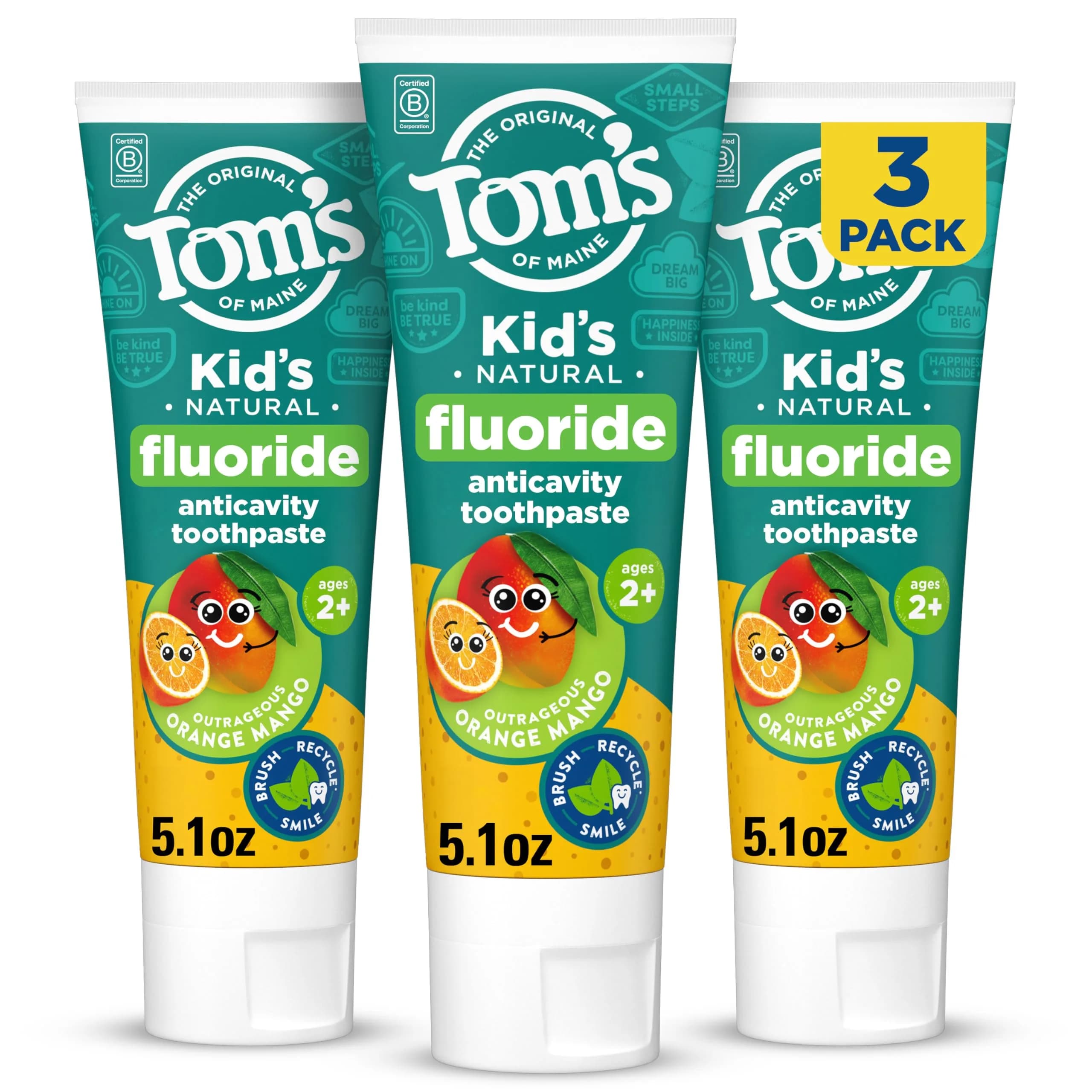 Tom's of Maine Natural Kids Fluoride Toothpaste Orange Mango 145g (5.1 oz) 3pk | Dentist Recommended for Cavity Protection - main product image