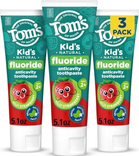 Tom's of Maine Natural Kids Fluoride Toothpaste, Silly Strawberry 3 Pack, 15.3 oz (434 g) | Fights Cavities with Natural Ingredients thumbnail 1