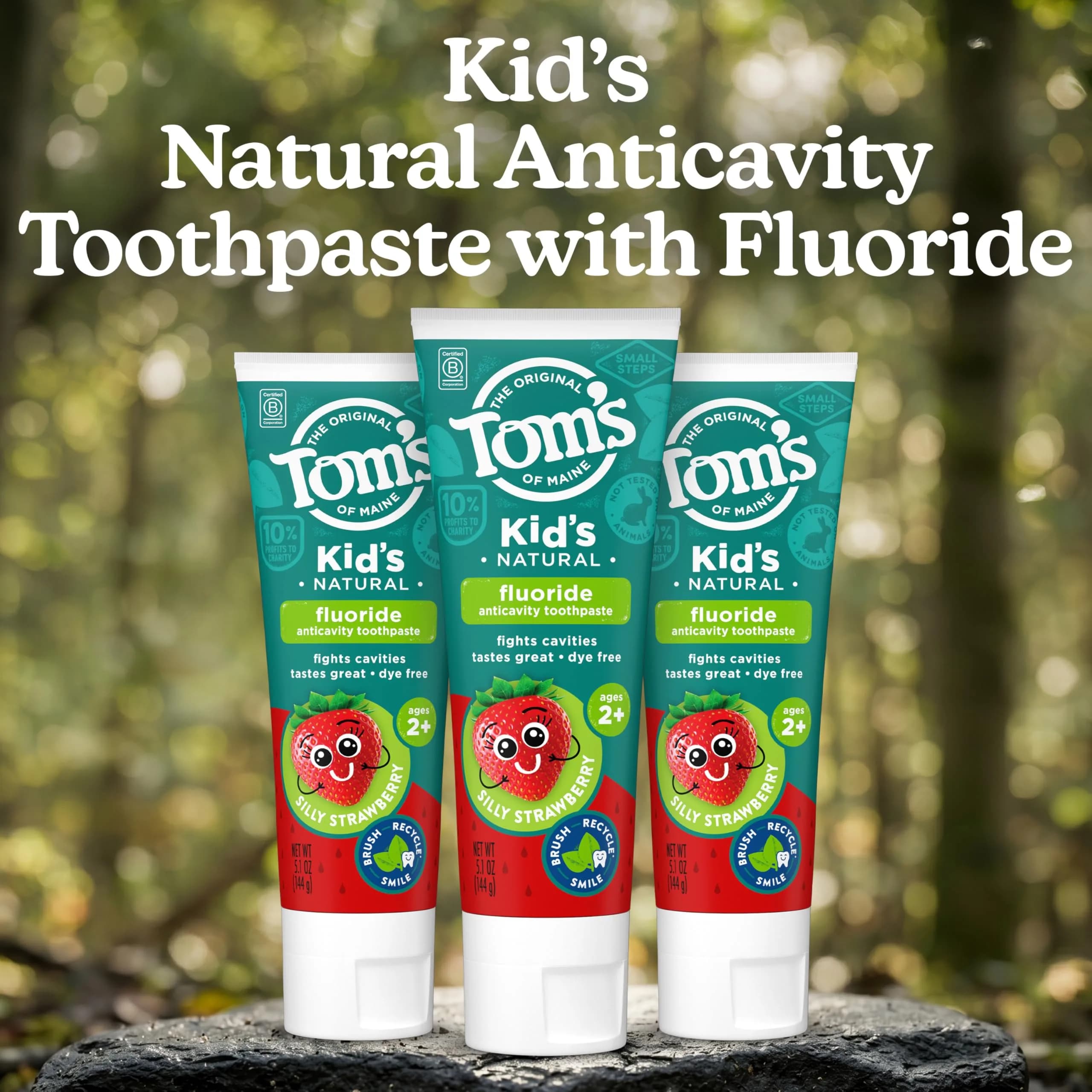 Tom's of Maine Natural Kids Fluoride Toothpaste, Silly Strawberry 3 Pack, 15.3 oz (434 g) | Fights Cavities with Natural Ingredients - view 2