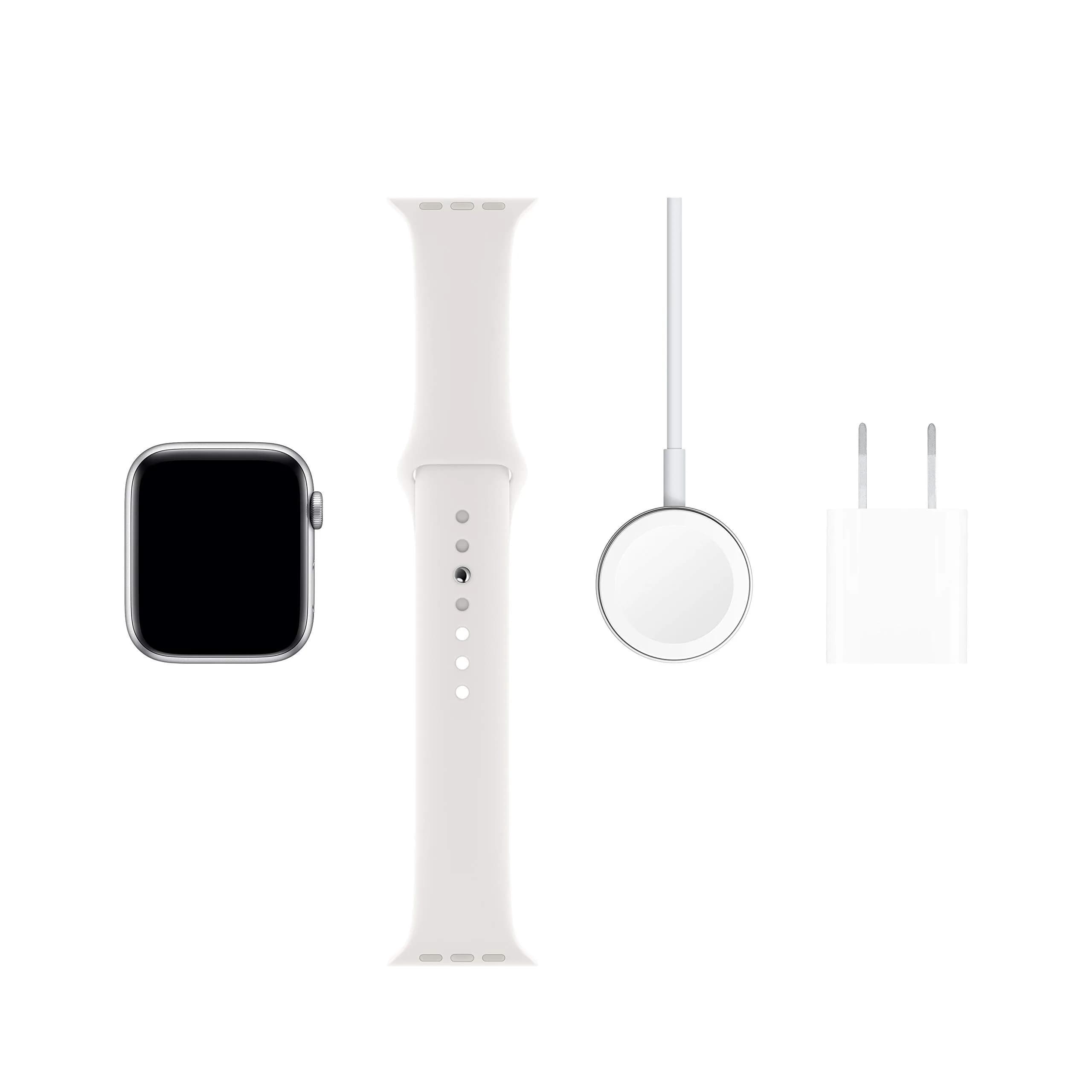 Apple Watch Series 5 (GPS + Cellular, 44MM) Silver Aluminum Case with White Sport Band | Always-On Retina Display - view 6