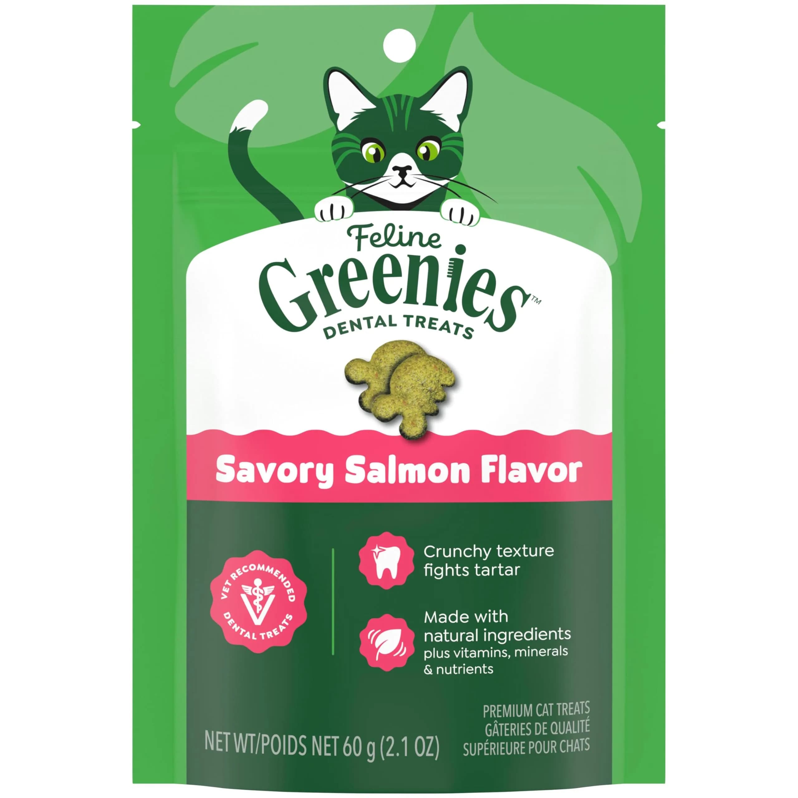 Greenies Feline Natural Crunchy Dental Cat Treats, Salmon Flavor, 2.1 oz | Supports Dental Hygiene & Breath