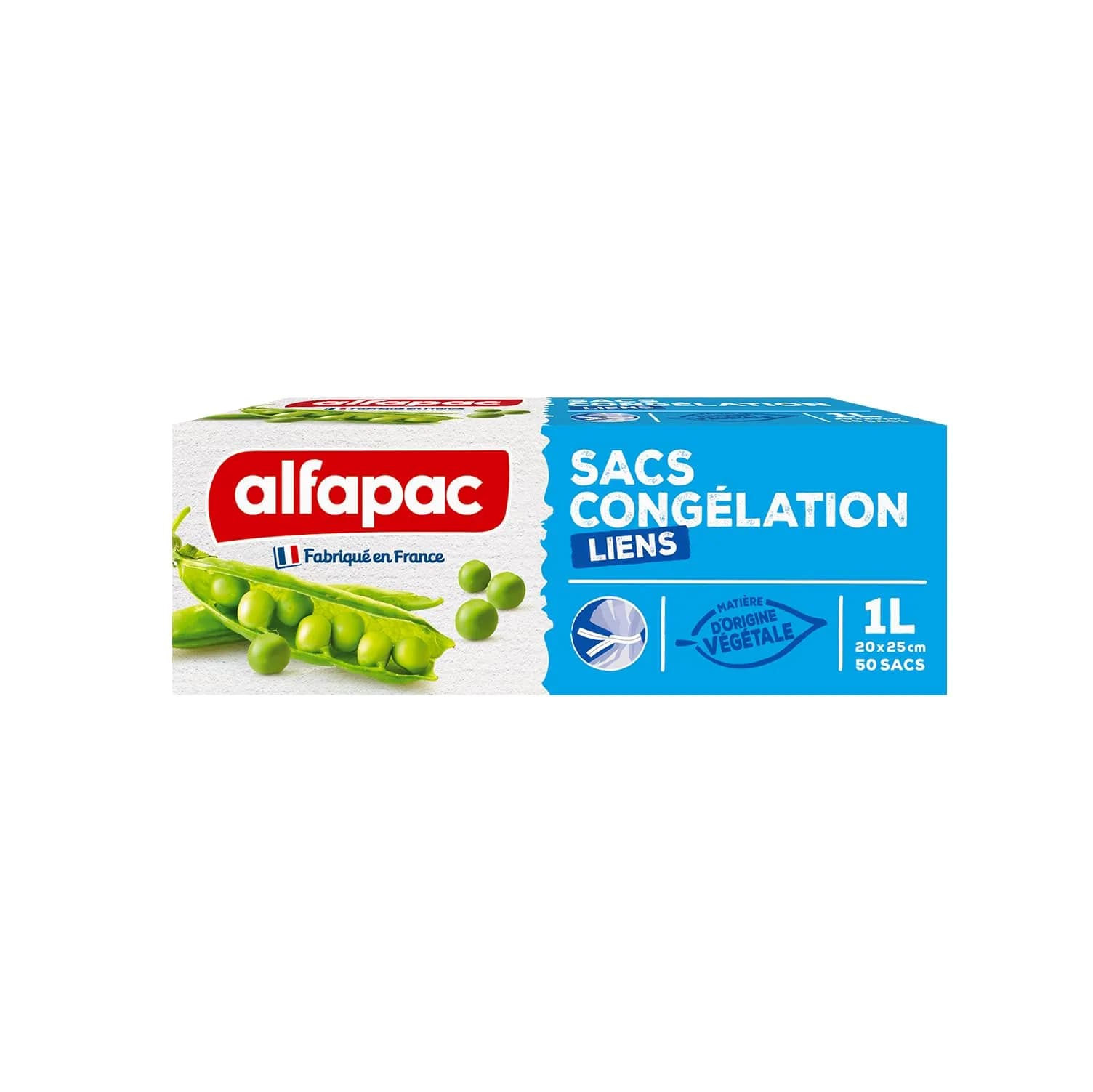 Alfapac Freezer Bags with Ties 1L (50 Count) | Renewable Plant Material, Made in France — Transparent/Green