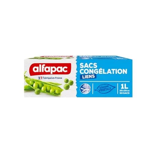 Alfapac Freezer Bags with Ties 1L (50 Count) | Renewable Plant Material, Made in France thumbnail 1