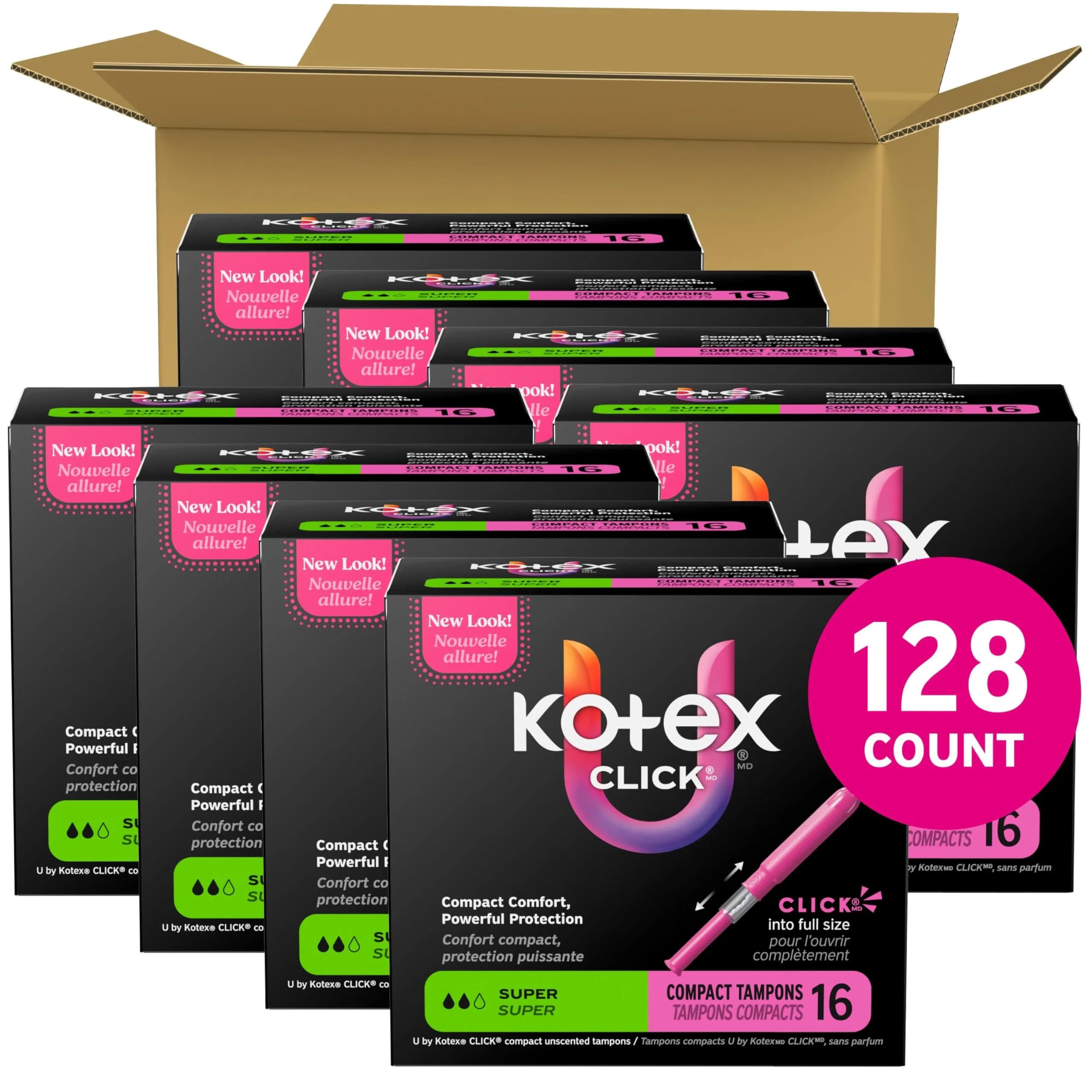 U by Kotex Click Compact Tampons Super Absorbency 128 Count | Gynecologist-Tested, OEKO TEX Certified - view 2