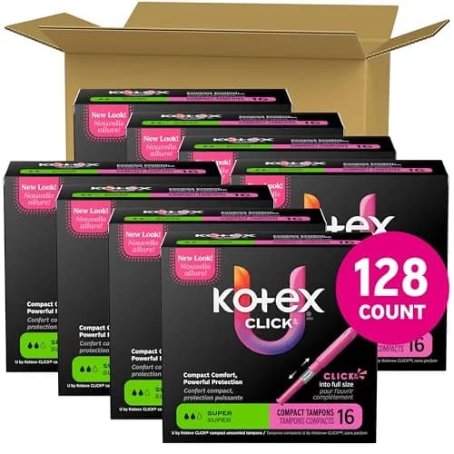 U by Kotex Click Compact Tampons Super Absorbency 128 Count | Gynecologist-Tested, OEKO TEX Certified thumbnail 2
