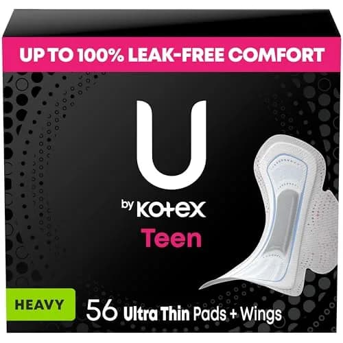 U by Kotex Balance Teen Ultra Thin Pads with Wings, Heavy Absorbency, 56 Count (4 Packs of 14) | Dermatologist Tested for Sensitive Skin thumbnail 1