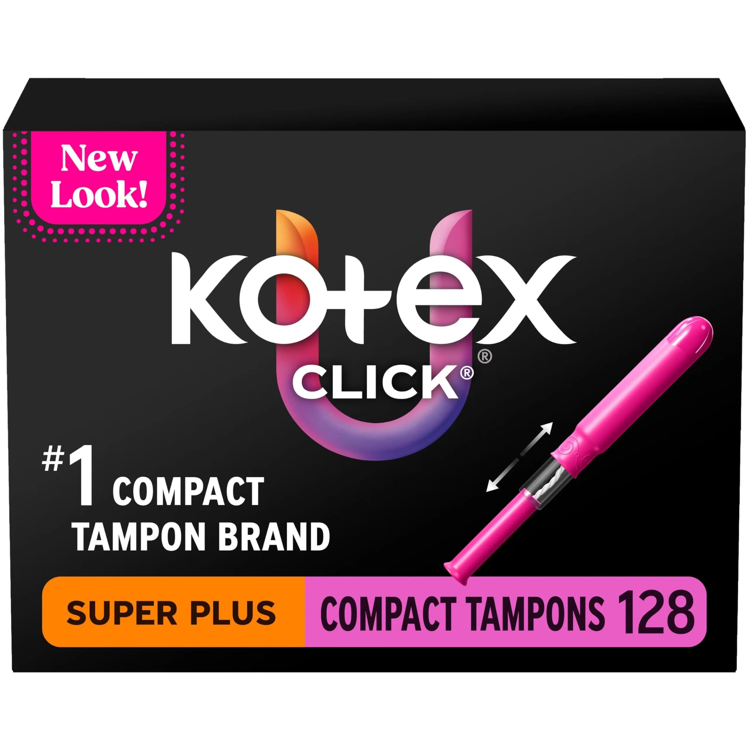 U by Kotex Click Compact Tampons Super Plus 128 Count | Gynecologist-Tested, OEKO TEX Certified - main product image