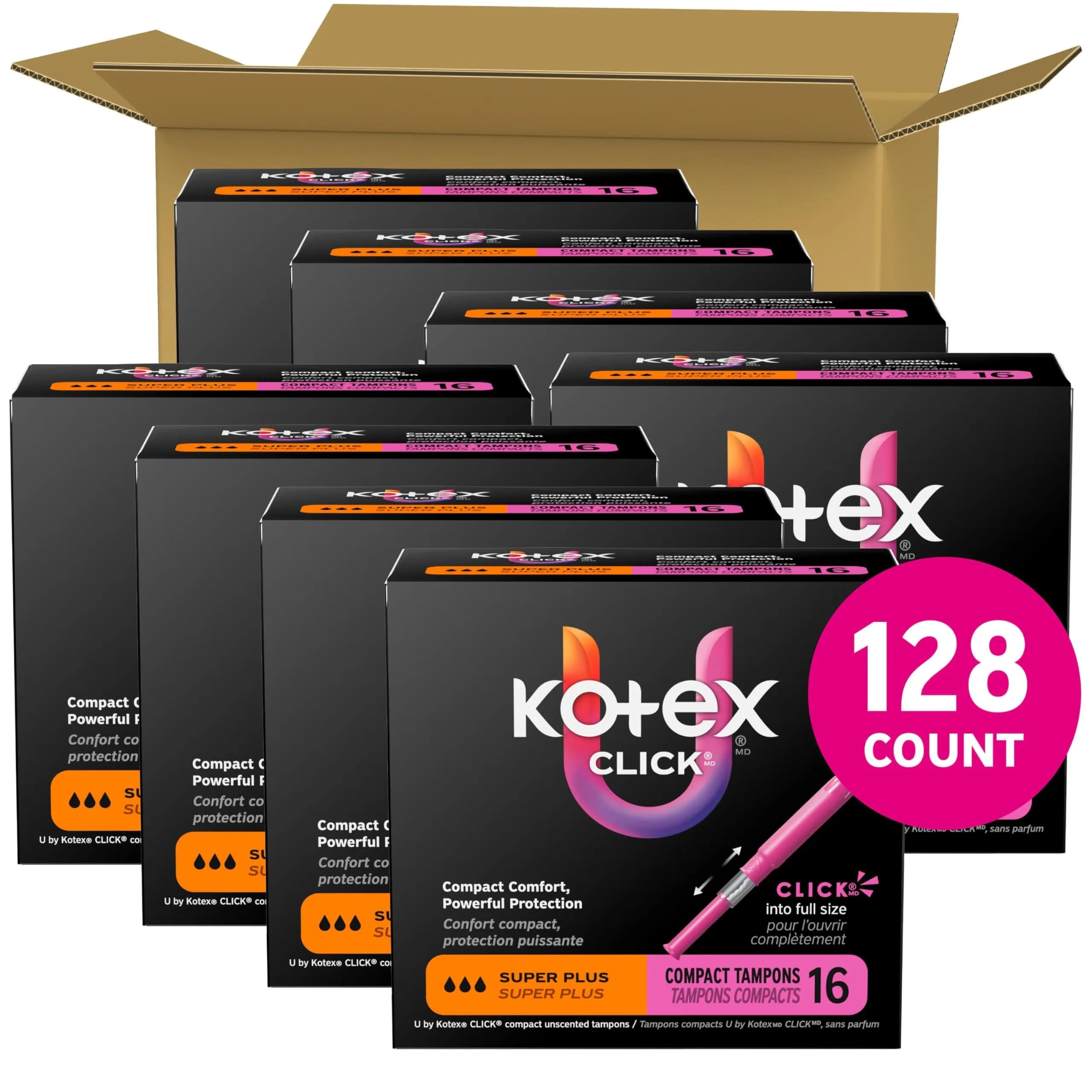 U by Kotex Click Compact Tampons Super Plus 128 Count | Gynecologist-Tested, OEKO TEX Certified - view 2