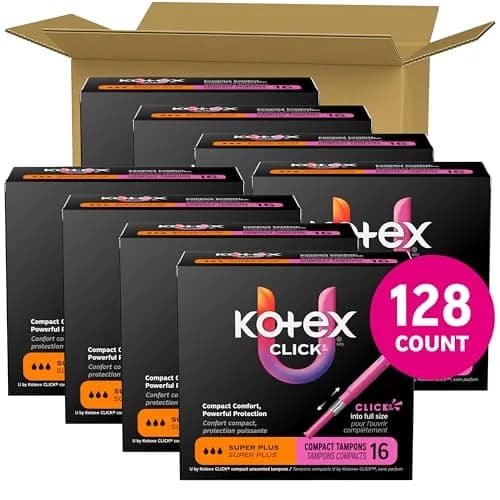 U by Kotex Click Compact Tampons Super Plus 128 Count | Gynecologist-Tested, OEKO TEX Certified thumbnail 2