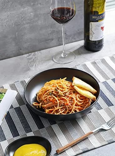 Teocera Matte Black Pasta Bowls Set of 4 | 35oz Porcelain Serving Bowls for Pasta & Salad thumbnail 9