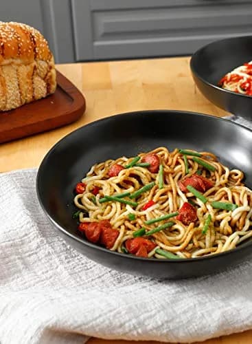Teocera Matte Black Pasta Bowls Set of 4 | 35oz Porcelain Serving Bowls for Pasta & Salad thumbnail 4