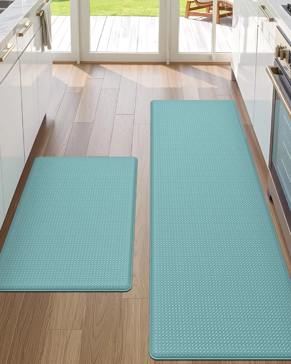 DEXI Anti-Fatigue Kitchen Floor Mats Set of 2 — 4.4 cm (1.75 inch) Thick, 43x145cm & 43x74cm | Cushioned Comfort for Standing — Turquoise